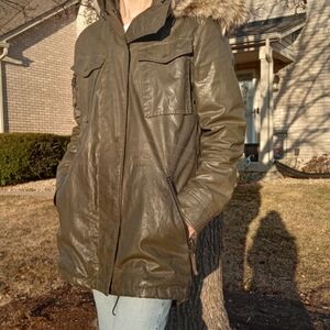 SAM. Waxed Olive Parka With Coyote Fur Hood